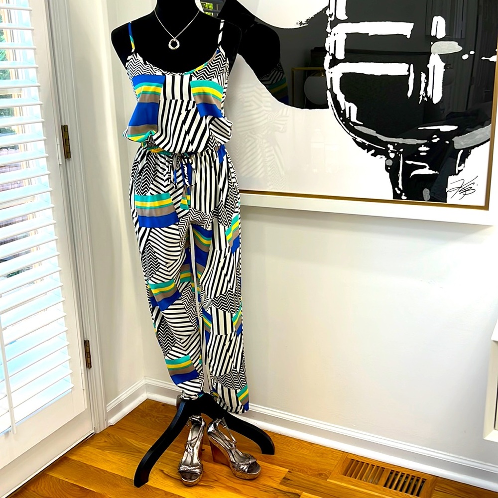 Topia Bold Patchwork Spaghetti Strap Jumpsuit, Size S